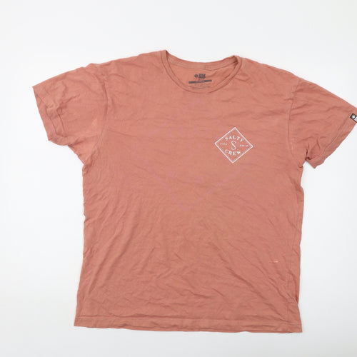 Salty Crew Mens Orange Cotton T-Shirt Size L Crew Neck