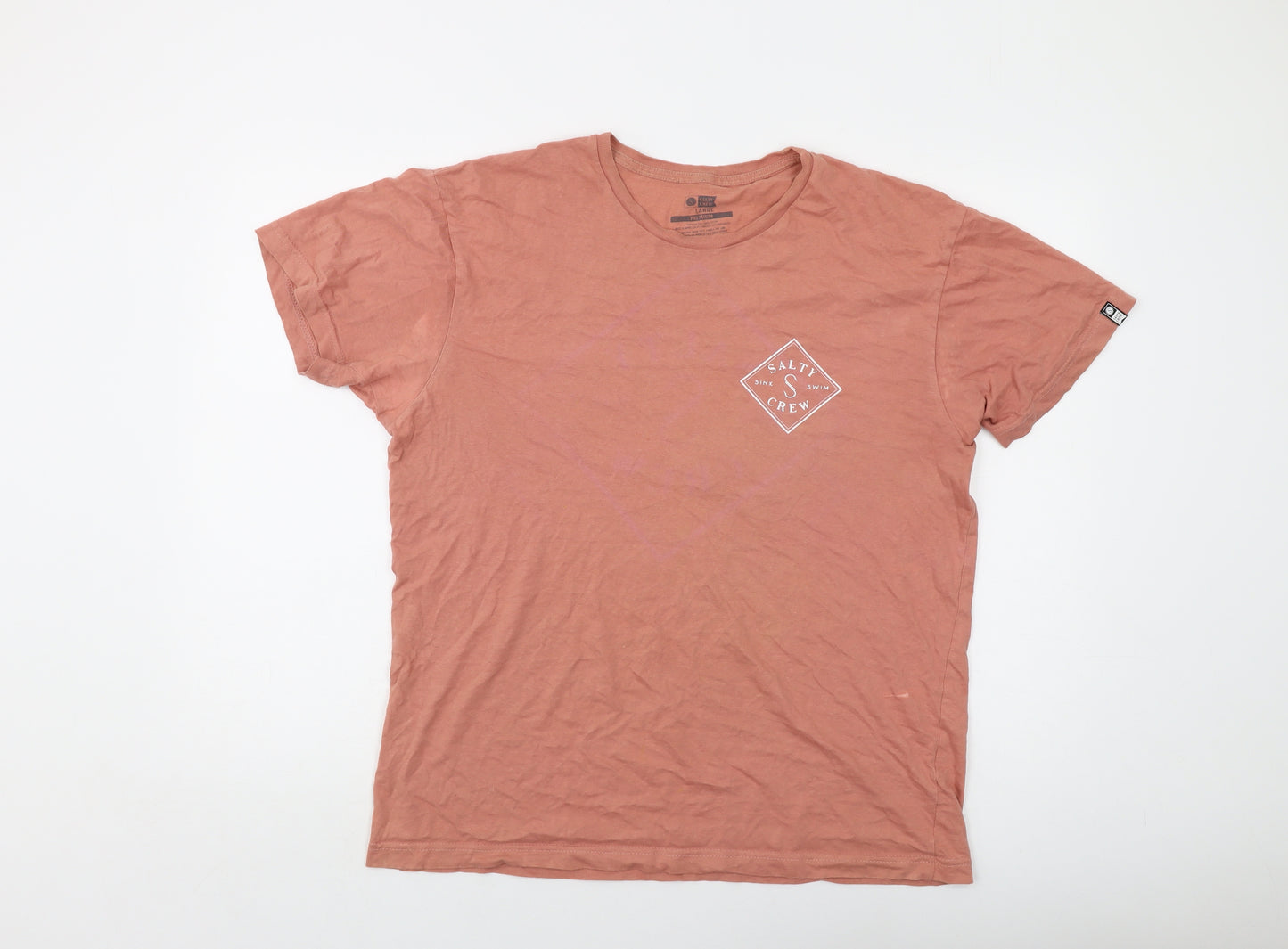 Salty Crew Mens Orange Cotton T-Shirt Size L Crew Neck