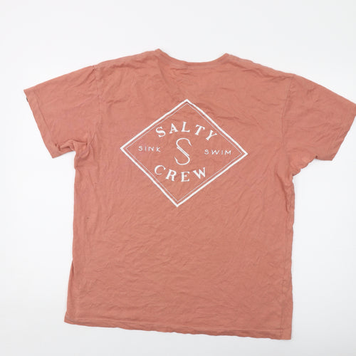 Salty Crew Mens Orange Cotton T-Shirt Size L Crew Neck