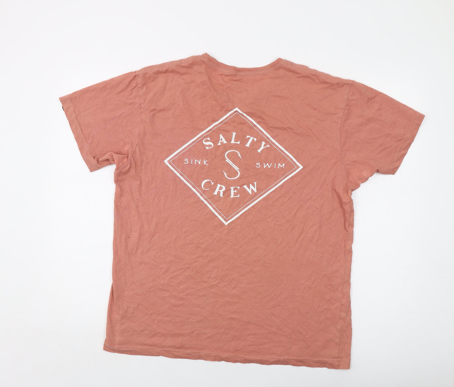 Salty Crew Mens Orange Cotton T-Shirt Size L Crew Neck