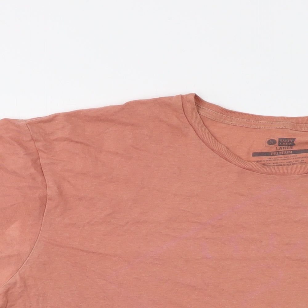 Salty Crew Mens Orange Cotton T-Shirt Size L Crew Neck