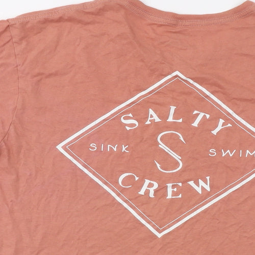 Salty Crew Mens Orange Cotton T-Shirt Size L Crew Neck