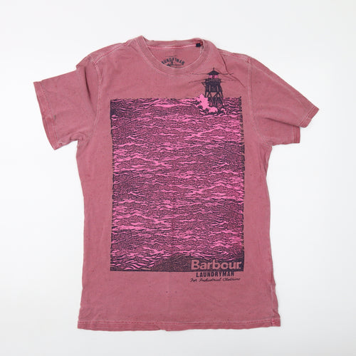 Barbour Mens Pink Cotton T-Shirt Size M Crew Neck