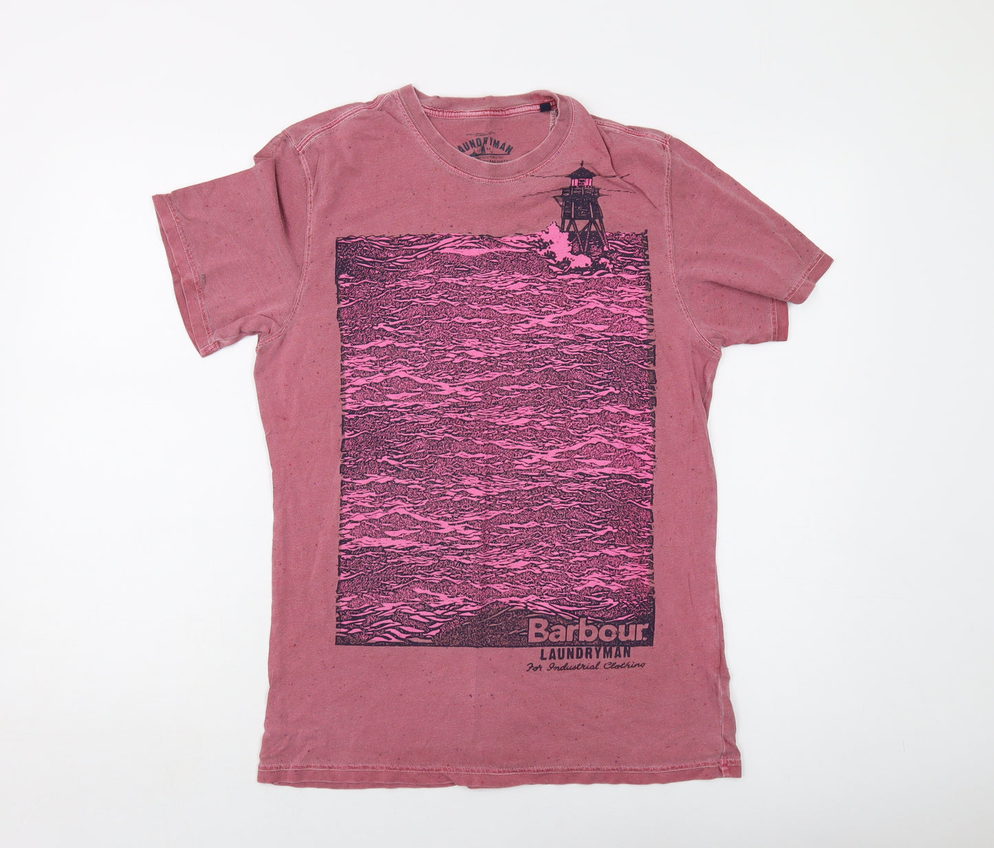 Barbour Mens Pink Cotton T-Shirt Size M Crew Neck