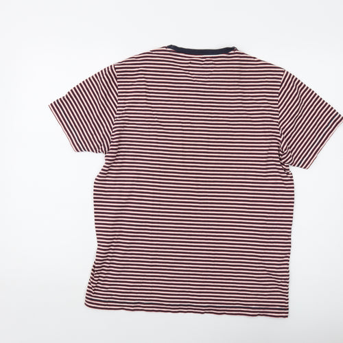 Penguin Womens Red Striped Cotton Basic T-Shirt Size M Crew Neck