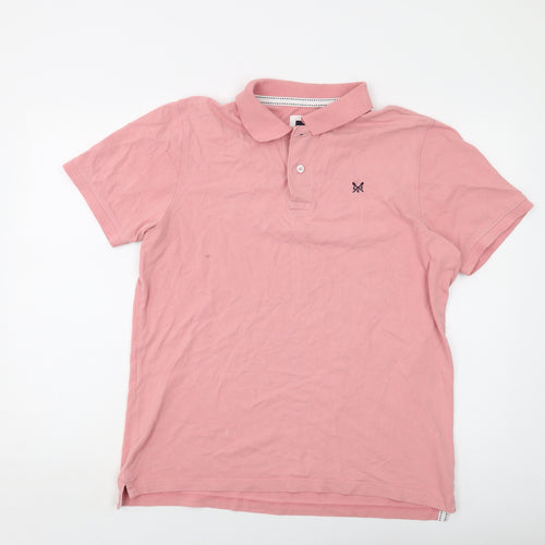 Crew Clothing Mens Pink Cotton Polo Size L Collared Button