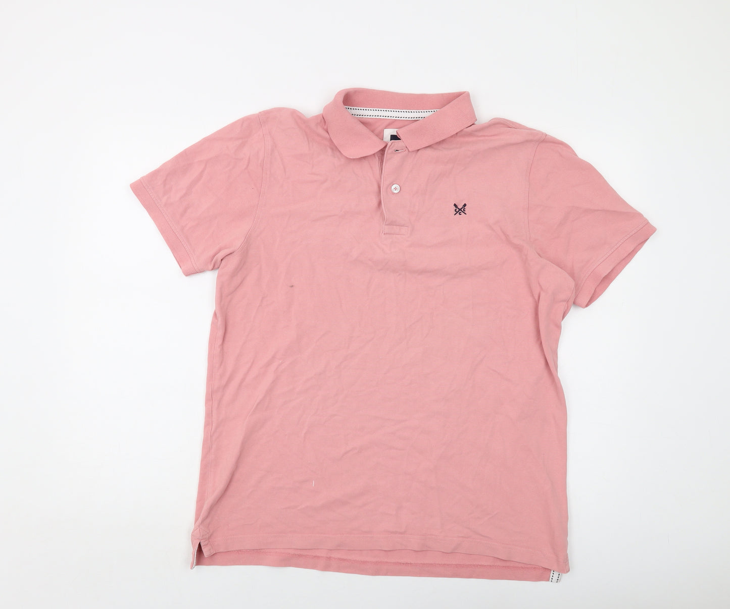 Crew Clothing Mens Pink Cotton Polo Size L Collared Button