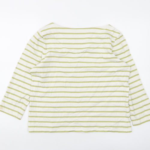 Laura Ashley Womens Ivory Striped Cotton Basic T-Shirt Size 14 Round Neck