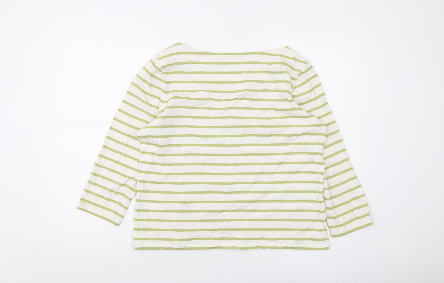 Laura Ashley Womens Ivory Striped Cotton Basic T-Shirt Size 14 Round Neck