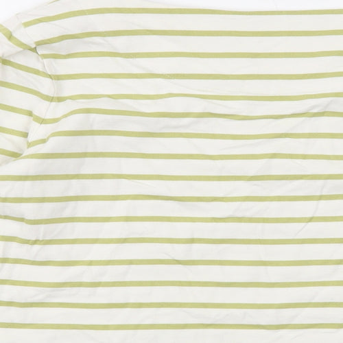 Laura Ashley Womens Ivory Striped Cotton Basic T-Shirt Size 14 Round Neck
