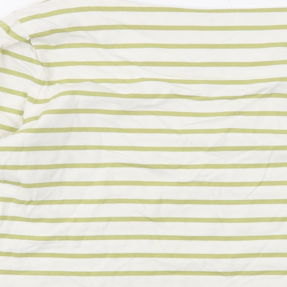 Laura Ashley Womens Ivory Striped Cotton Basic T-Shirt Size 14 Round Neck