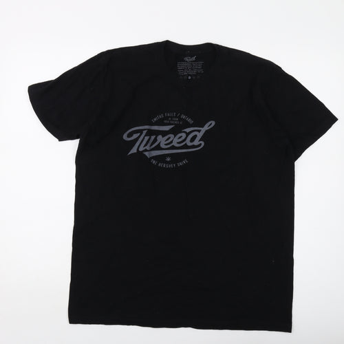 Tweed Mens Black Cotton T-Shirt Size L Crew Neck