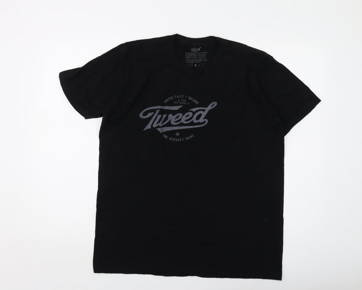 Tweed Mens Black Cotton T-Shirt Size L Crew Neck