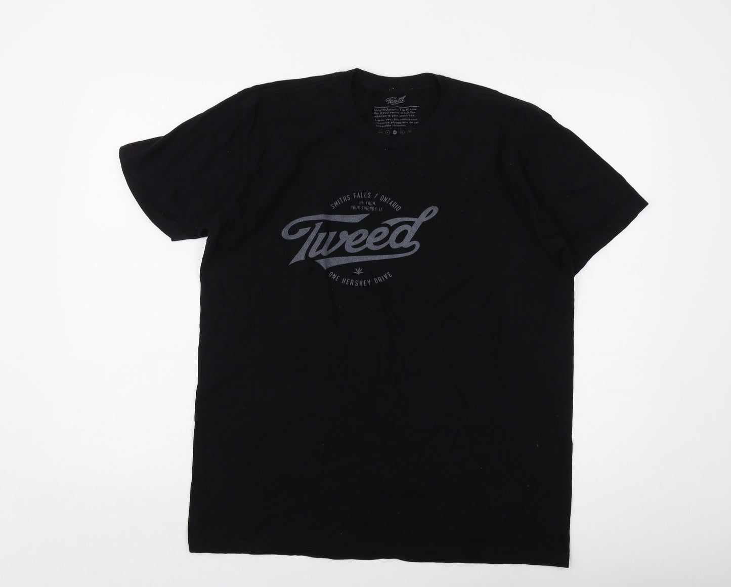 Tweed Mens Black Cotton T-Shirt Size L Crew Neck