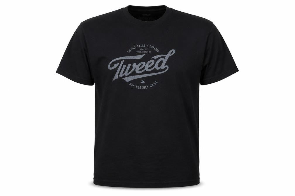 Tweed Mens Black Cotton T-Shirt Size L Crew Neck