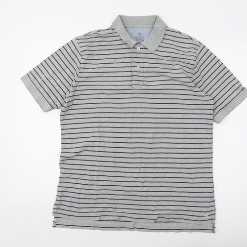 Lands' End Mens Grey Striped Cotton Polo Size M Collared Button