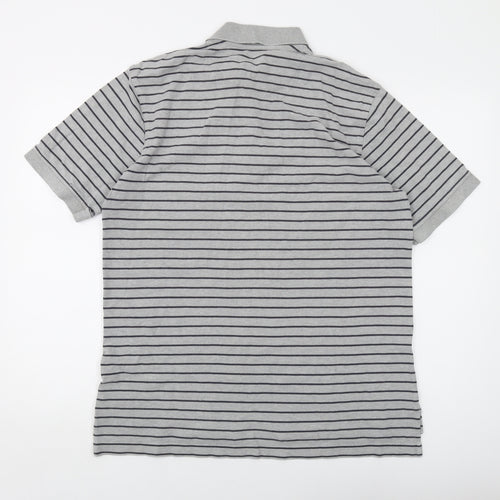 Lands' End Mens Grey Striped Cotton Polo Size M Collared Button