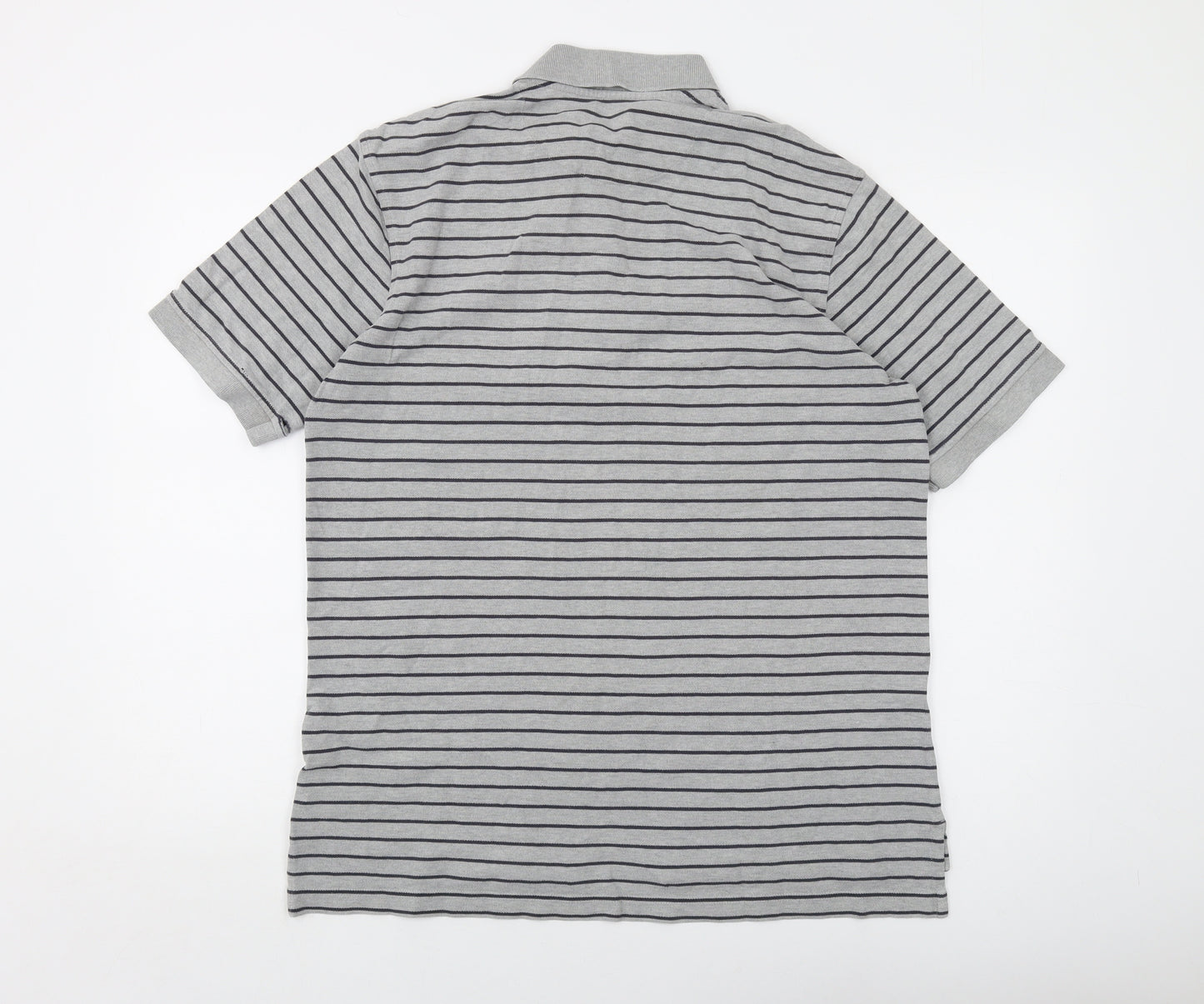 Lands' End Mens Grey Striped Cotton Polo Size M Collared Button