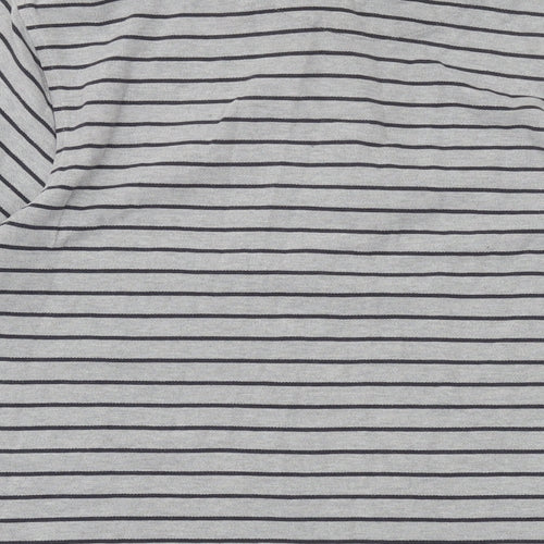 Lands' End Mens Grey Striped Cotton Polo Size M Collared Button