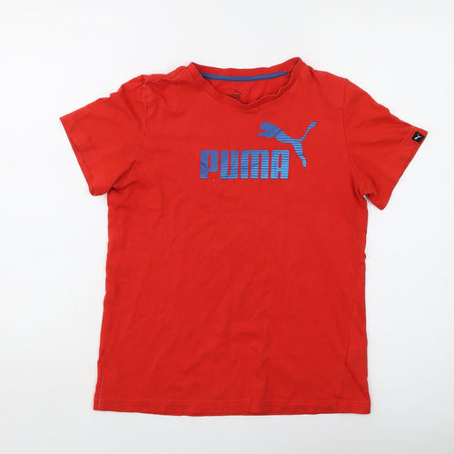 PUMA Boys Red Cotton Basic T-Shirt Size 13-14 Years Crew Neck Pullover