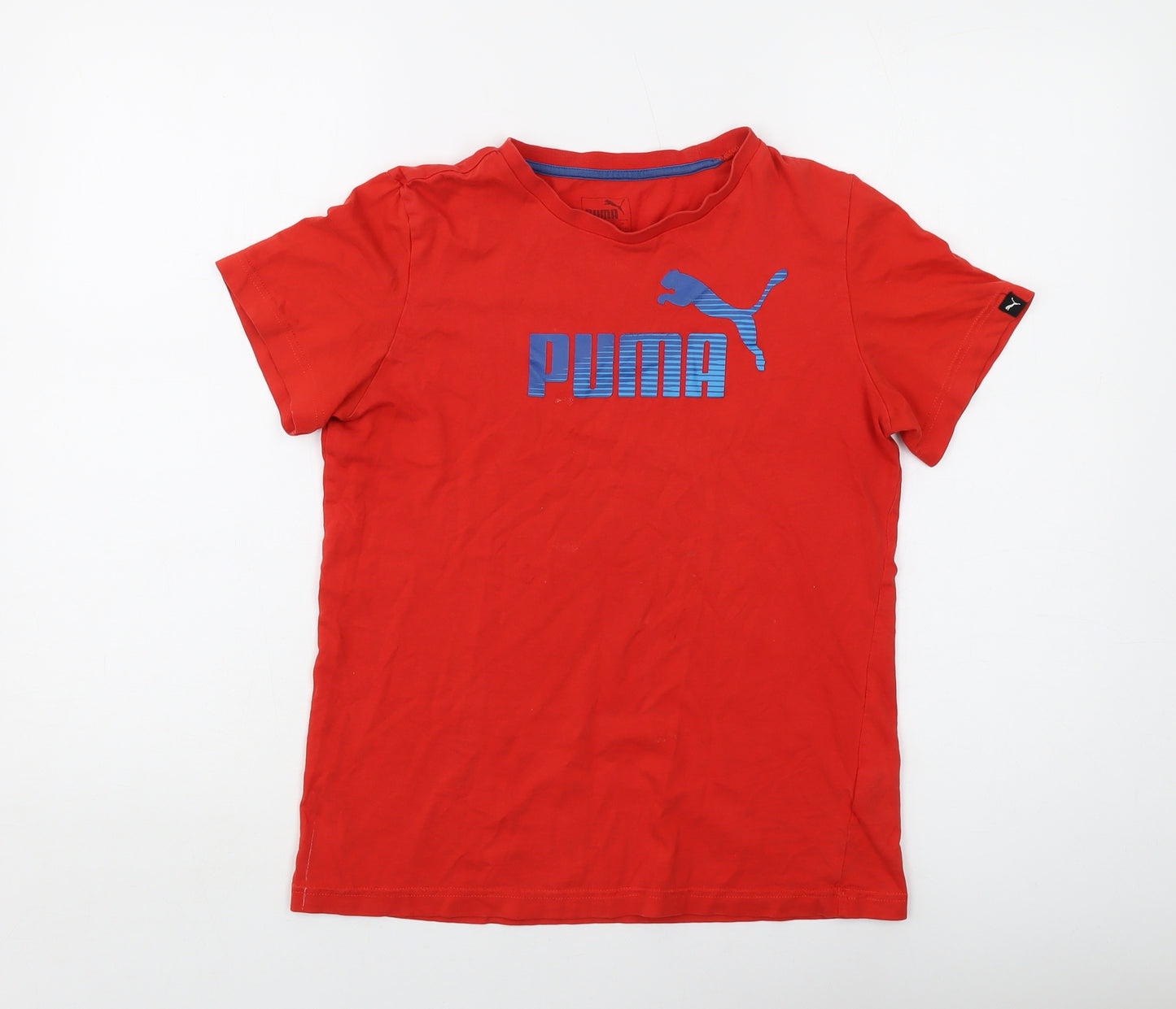 PUMA Boys Red Cotton Basic T-Shirt Size 13-14 Years Crew Neck Pullover