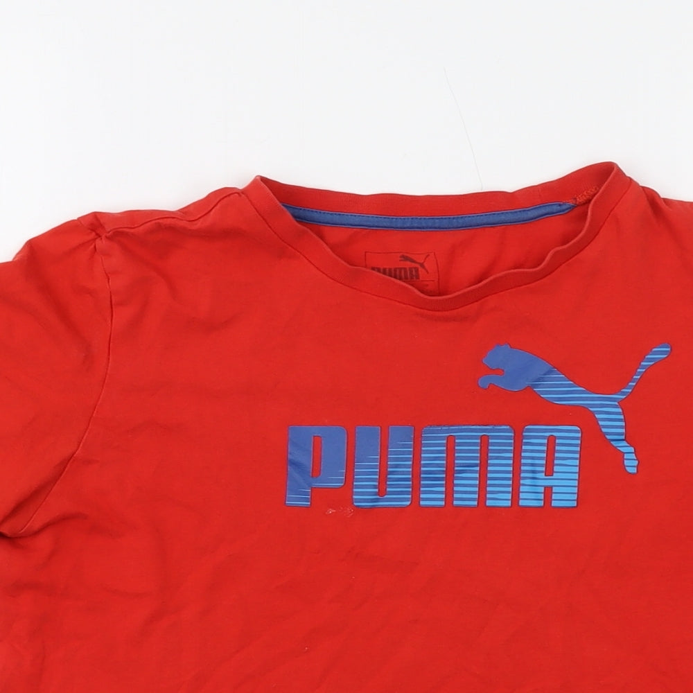 PUMA Boys Red Cotton Basic T-Shirt Size 13-14 Years Crew Neck Pullover