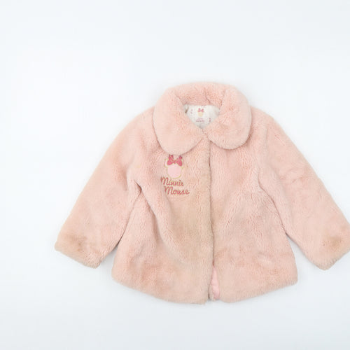 Disney Girls Pink Jacket Size 24 Months Snap - Faux Fur Minnie Mouse