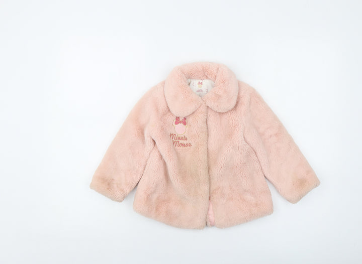 Disney Girls Pink Jacket Size 24 Months Snap - Faux Fur Minnie Mouse
