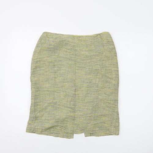 Minuet Womens Green Linen A-Line Skirt Size 12 Zip