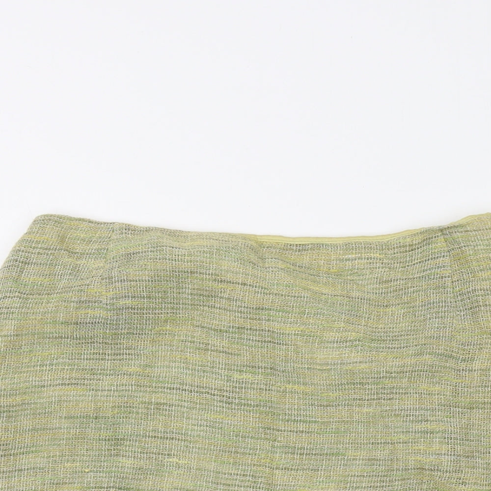 Minuet Womens Green Linen A-Line Skirt Size 12 Zip