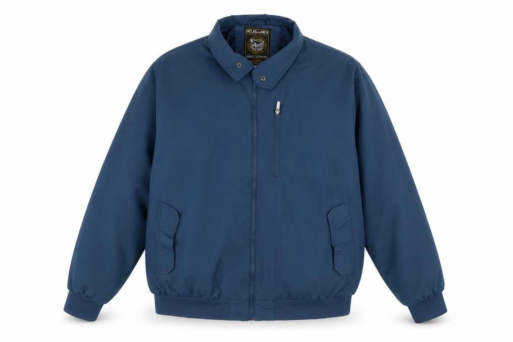 Front view of Atlas men’s blue bomber jacket jacket, size 2XL, zip
