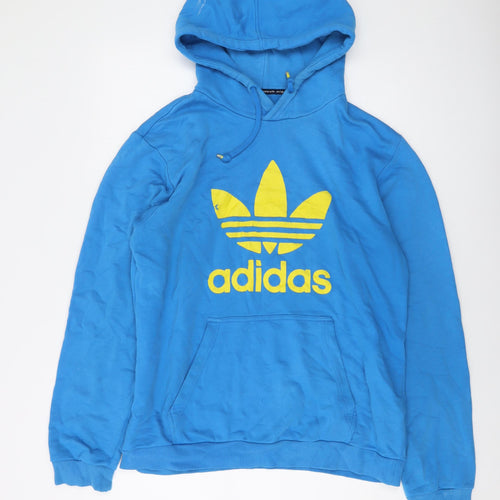 adidas Mens Blue Cotton Pullover Hoodie Size L