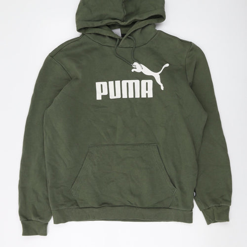 PUMA Mens Green Cotton Pullover Hoodie Size M