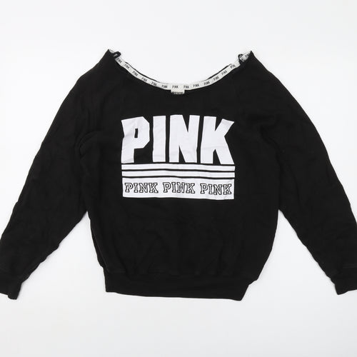 PINK Womens Black Cotton Pullover Sweatshirt Size XS Pullover