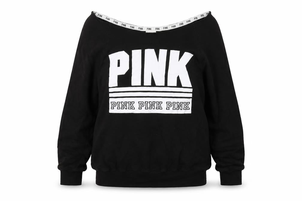 Front view of PINK women’s black cotton pullover sweatshirt, size XS, pullover