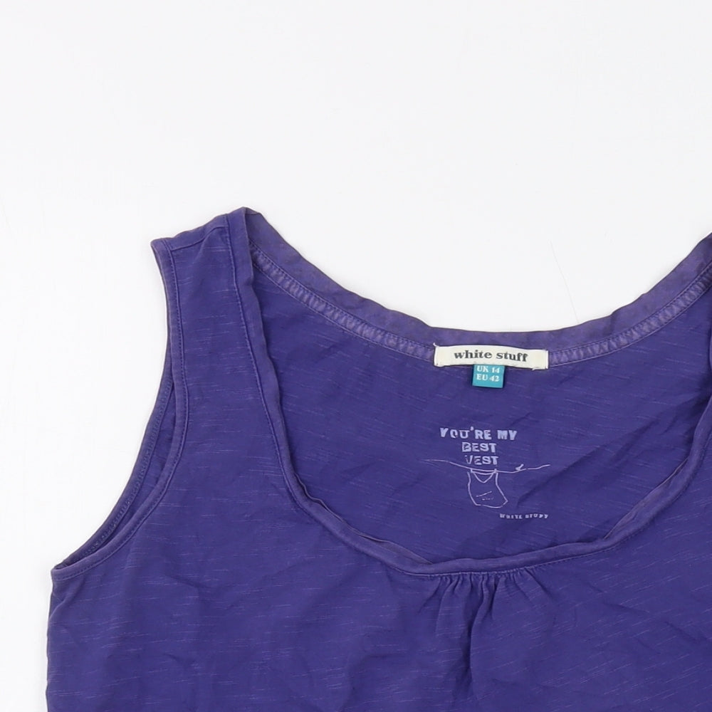 White Stuff Womens Purple Cotton Basic Tank Size 14 Boat Neck