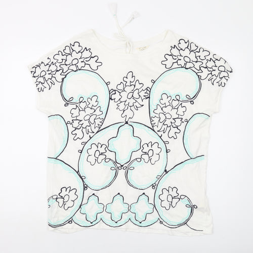 White Stuff Womens Ivory Geometric Cotton Basic T-Shirt Size 18 Round Neck
