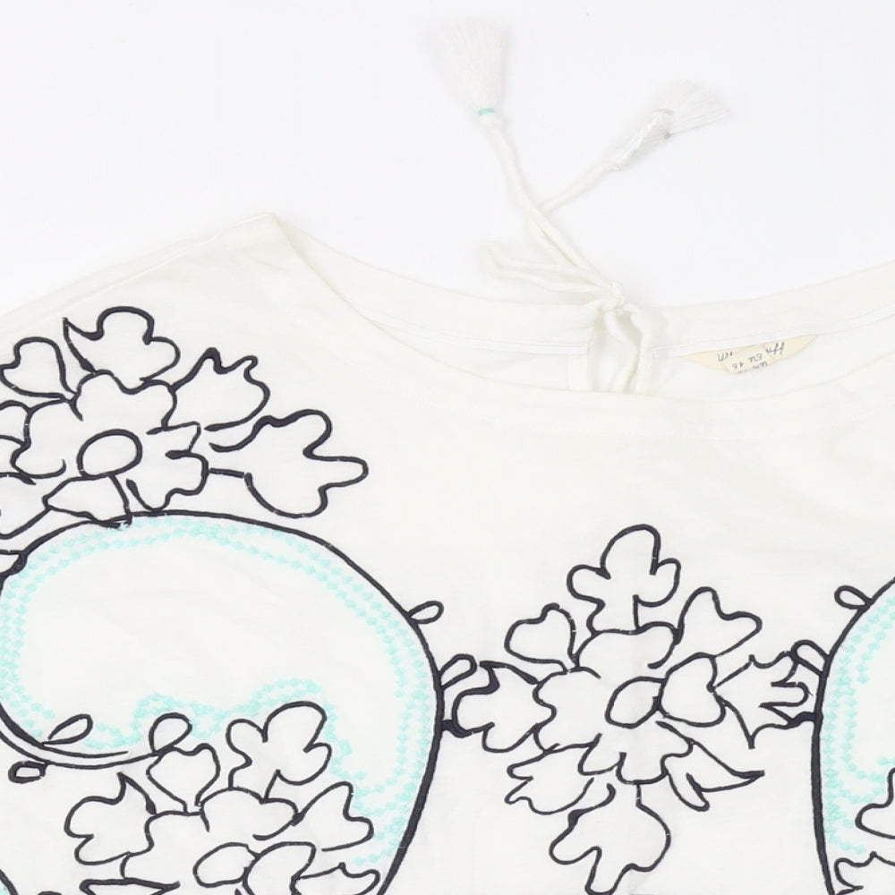 White Stuff Womens Ivory Geometric Cotton Basic T-Shirt Size 18 Round Neck