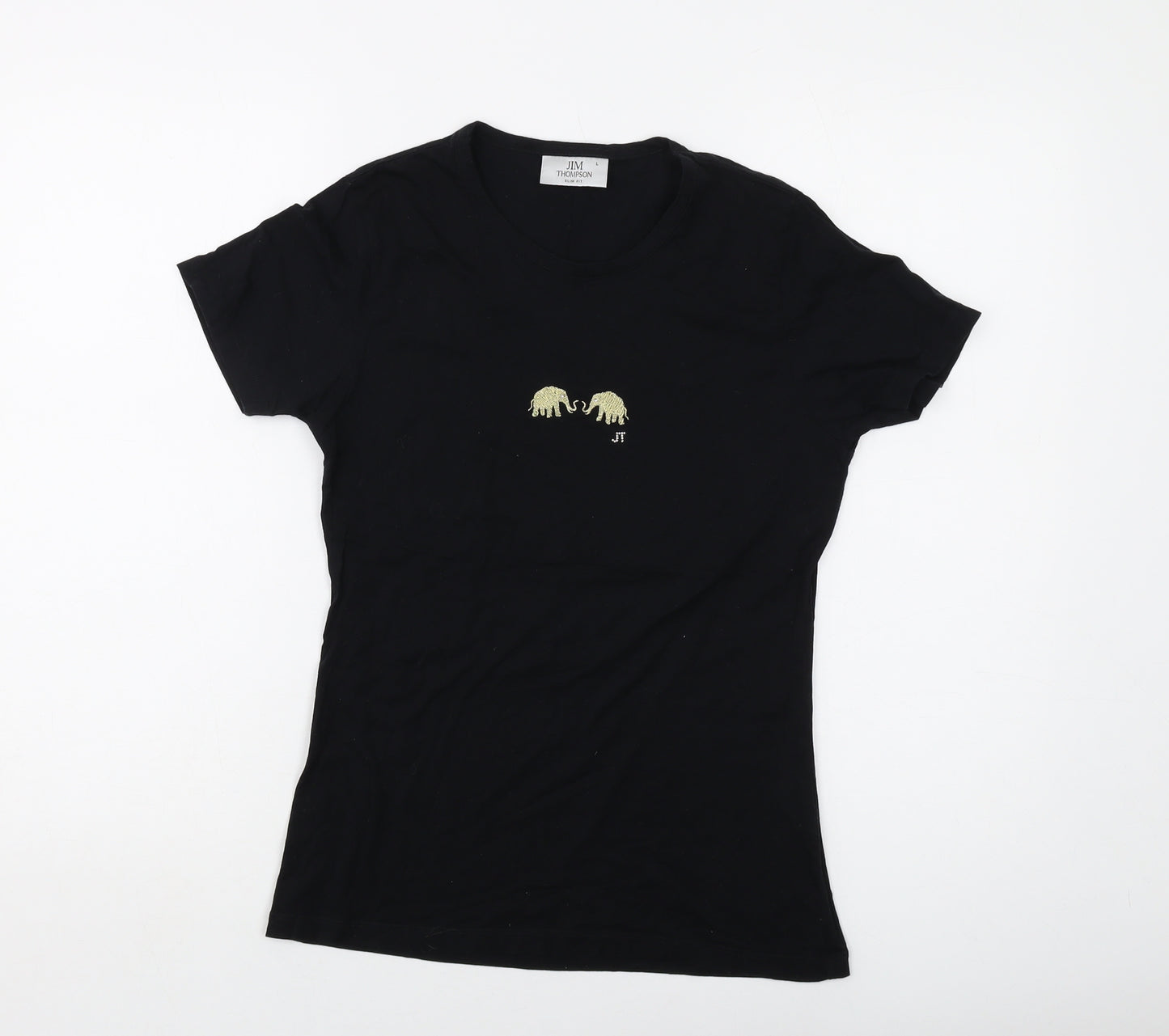 Jim Thompson Womens Black Cotton Basic T-Shirt Size L Crew Neck