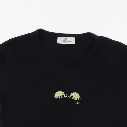 Jim Thompson Womens Black Cotton Basic T-Shirt Size L Crew Neck