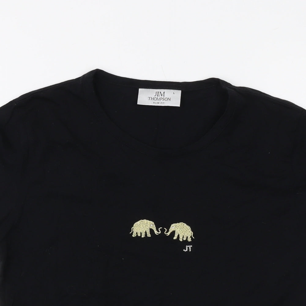 Jim Thompson Womens Black Cotton Basic T-Shirt Size L Crew Neck