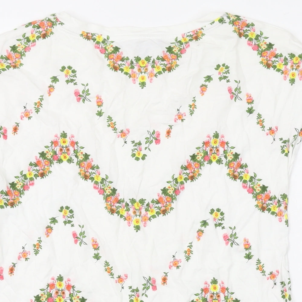 Laura Ashley Womens White Floral Cotton Basic T-Shirt Size 8 V-Neck