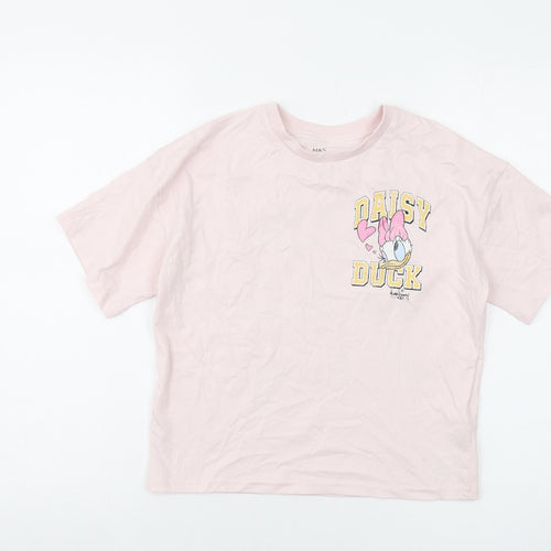 Disney Girls Pink Cotton Basic T-Shirt Size 9-10 Years Crew Neck Pullover - Daisy Duck