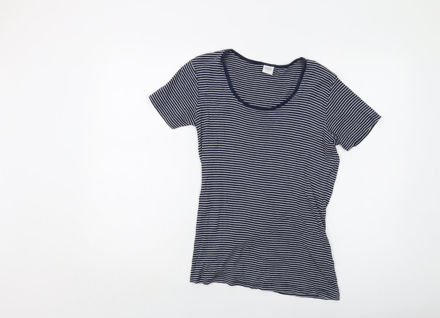 Cotton Traders Womens Blue Striped Cotton Basic T-Shirt Size 10 Round Neck