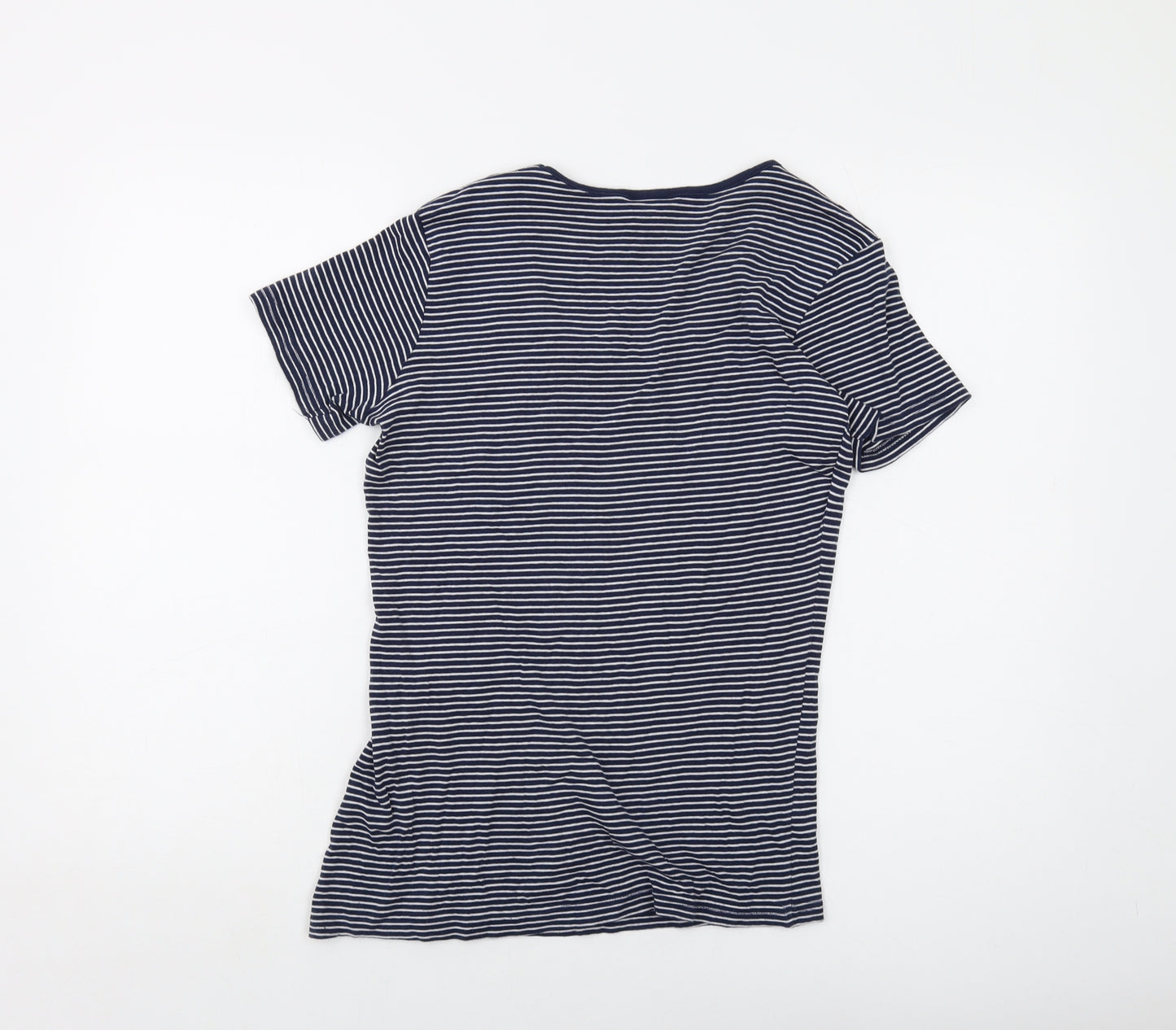 Cotton Traders Womens Blue Striped Cotton Basic T-Shirt Size 10 Round Neck