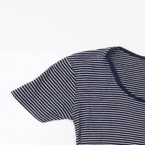 Cotton Traders Womens Blue Striped Cotton Basic T-Shirt Size 10 Round Neck