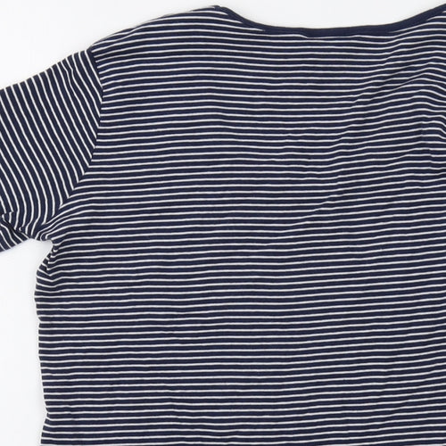 Cotton Traders Womens Blue Striped Cotton Basic T-Shirt Size 10 Round Neck