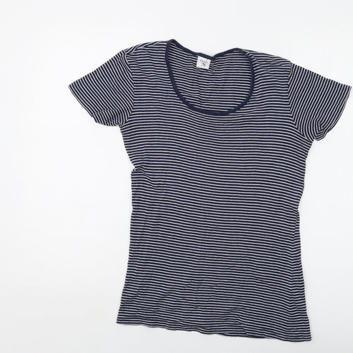 Cotton Traders Womens Blue Striped Cotton Basic T-Shirt Size 10 Round Neck