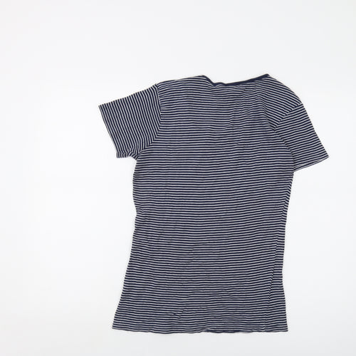 Cotton Traders Womens Blue Striped Cotton Basic T-Shirt Size 10 Round Neck
