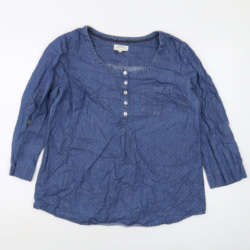 Cambridge Womens Black Geometric Cotton Basic Blouse Size L Round Neck